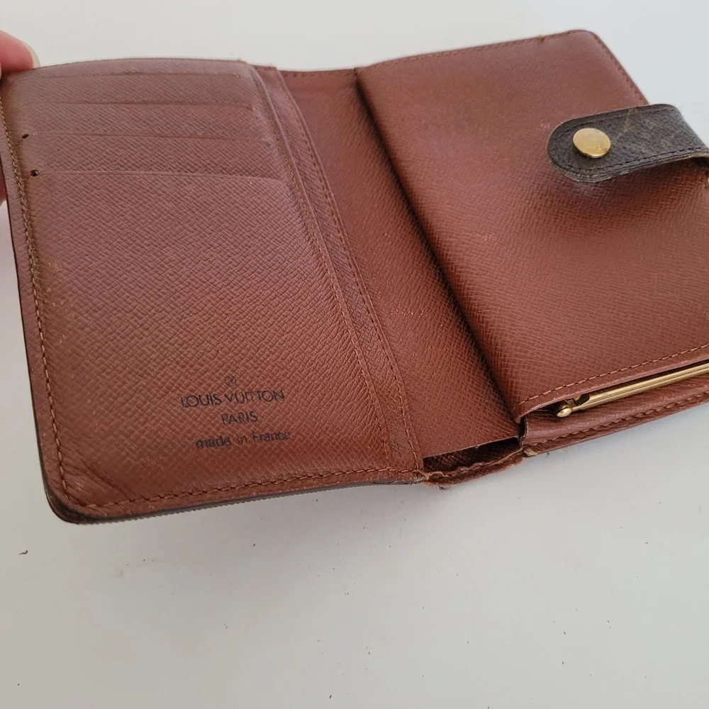 Louis Vuitton Monogram French Wallet Kiss Lock Bifold M61663 Brown TH0070